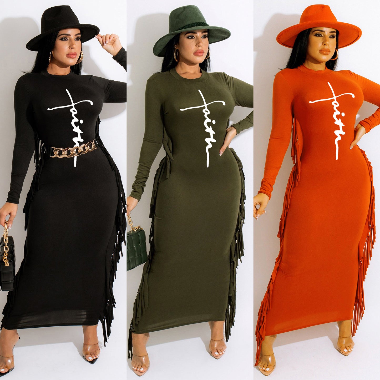 Fashion Printing Tassel Dress Women