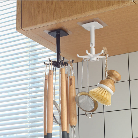 360 Degrees Rotating Kitchen Hooks Self Adhesive 6 Hooks Home Wall Door Hook Handbag Clothes Ties Bag Hanger Hanging Rack