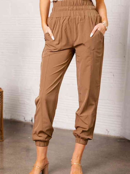 Elastic Waist Cropped Pants with Pockets